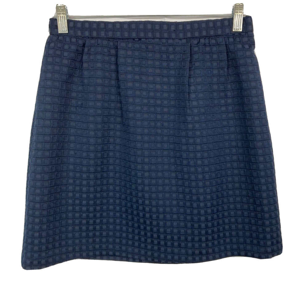 Katherine Barclay Skirt Womens Sz 4 Navy Blue Mini Pleated Gold Zipper Textured
